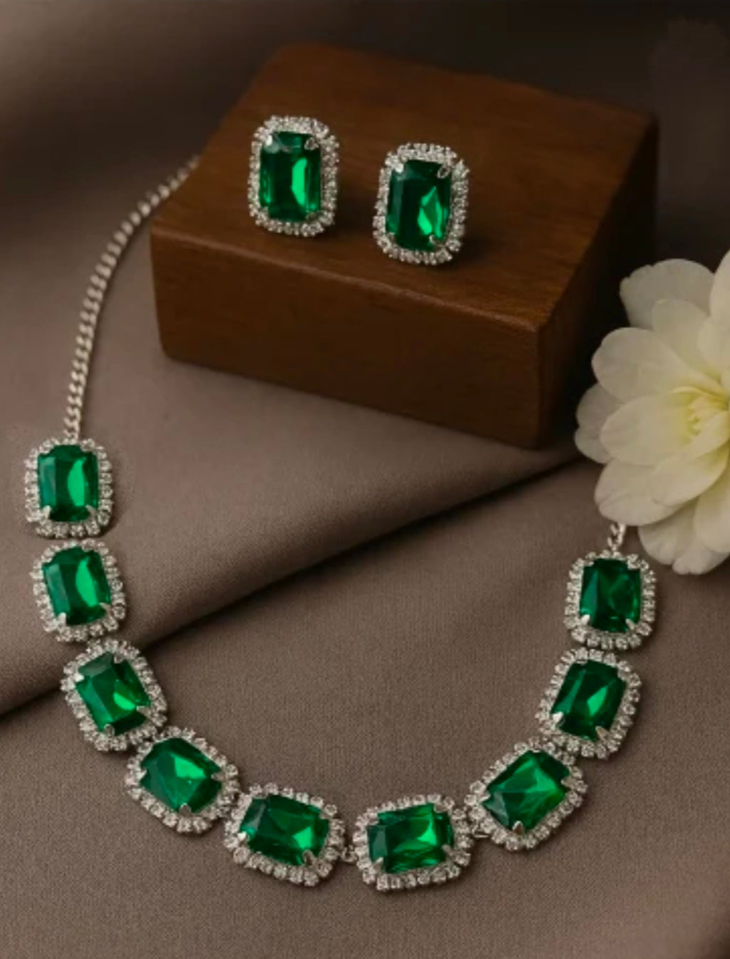 Emerald Green Luxury Statement Necklace & Earrings Set | Premium Bridal & Party Jewelry