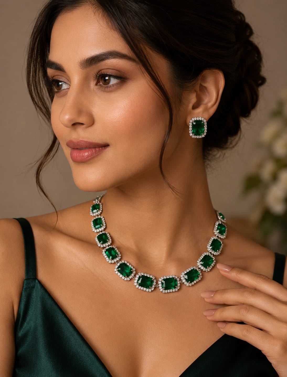 Emerald Green Luxury Statement Necklace & Earrings Set | Premium Bridal & Party Jewelry