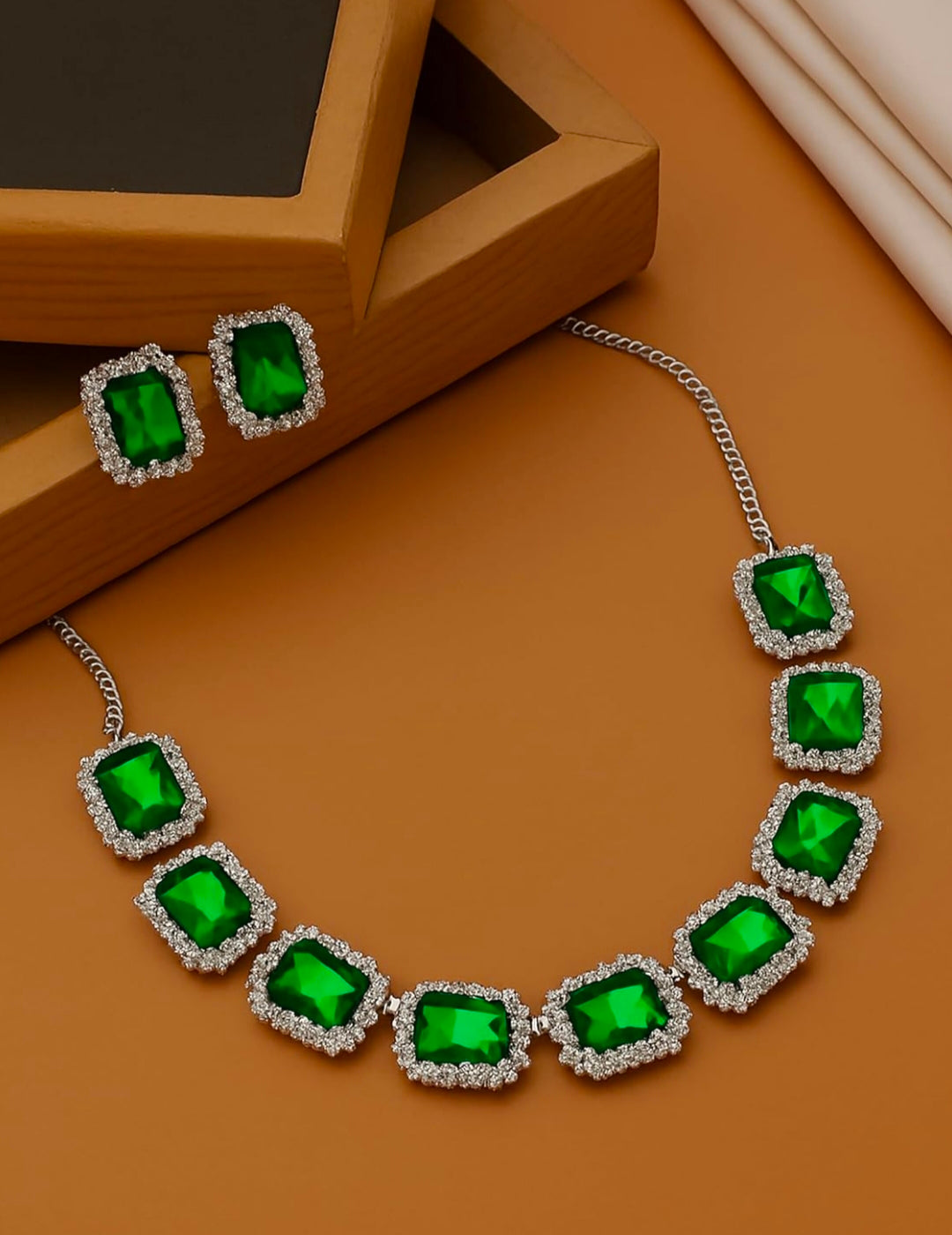 Emerald Green Luxury Statement Necklace & Earrings Set | Premium Bridal & Party Jewelry